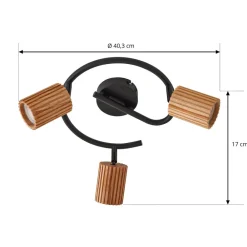 Gang|Loftlamper ^ Lindby loftspot Stralino, 3 lyskilder, Ø31cm, træ, GU10