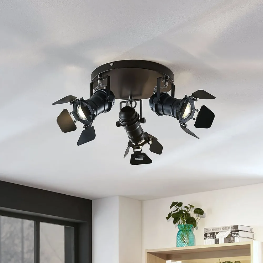 Lindby Loftlamper|Loftlamper > loftspot Tilen, 3 lyskilder, sort, metal, Ø 54cm