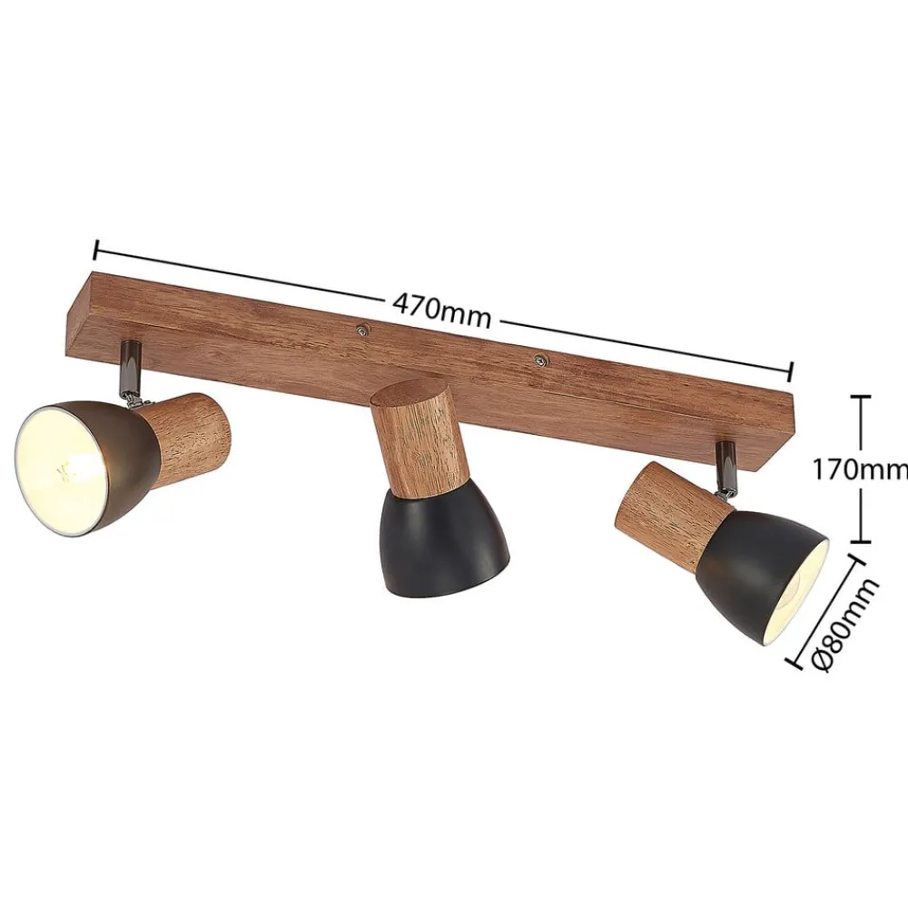 Lindby Loftlamper|Loftlamper > loftspot Tonja, 3 lyskilder, 55 cm, træ, stål