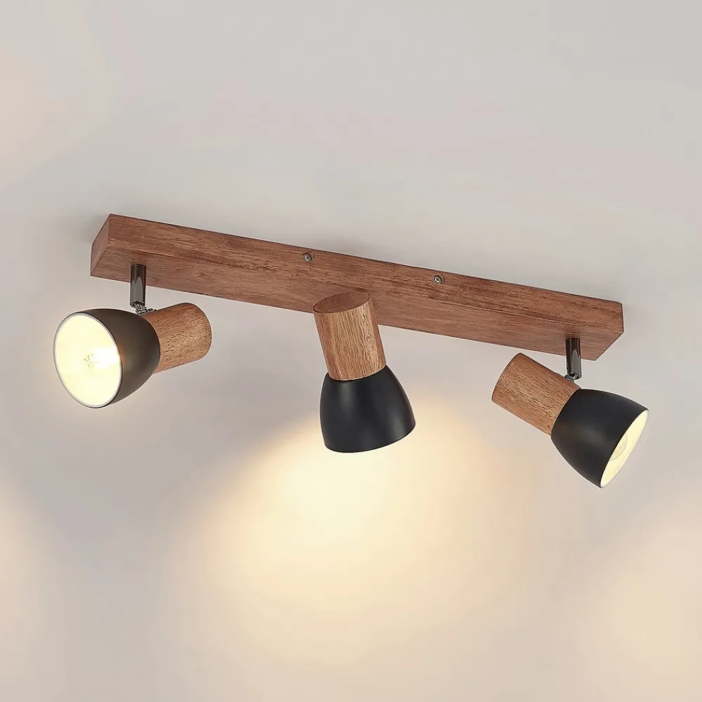 Lindby Loftlamper|Loftlamper > loftspot Tonja, 3 lyskilder, 55 cm, træ, stål