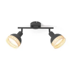 Lindby Spotlights > Lonnaris spotlight, rattan, sort, 2 lyskilder.