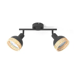 Lindby Spotlights > Lonnaris spotlight, rattan, sort, 2 lyskilder.