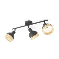 Spotlights ^ Lindby Lonnaris spotlight, rattan, 3 lyskilder, aflangt