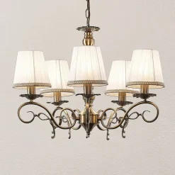 Gang|Pendellamper ^ Lindby lysekrone Finnick, antik messingfarve, 5 lyskilder, E14