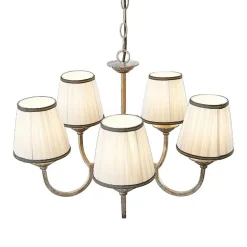 Gang|Lysekroner ^ Lindby lysekrone Lumiel, 5-lys, creme/messing, tekstil