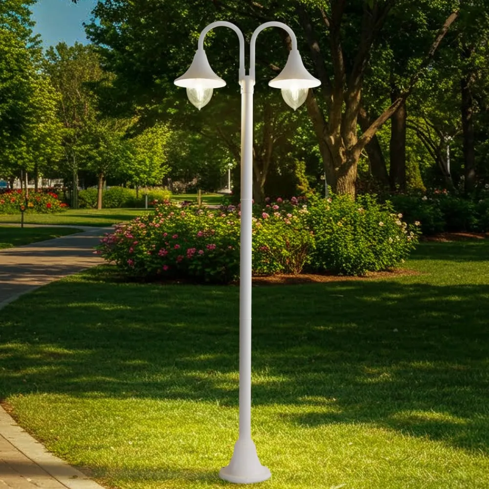 Lindby Lygtepæle > Madea udendørslampe, hvid, 2 lyskilder, 213 cm, E27, IP44