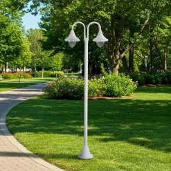 Lindby Lygtepæle > Madea udendørslampe, hvid, 2 lyskilder, 213 cm, E27, IP44