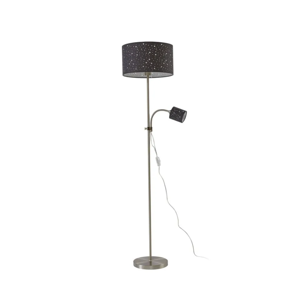 Lindby Gang|Pendellamper > Melanie gulvlampe, grå, stof, Ø 36 cm, 2 lyskilder.
