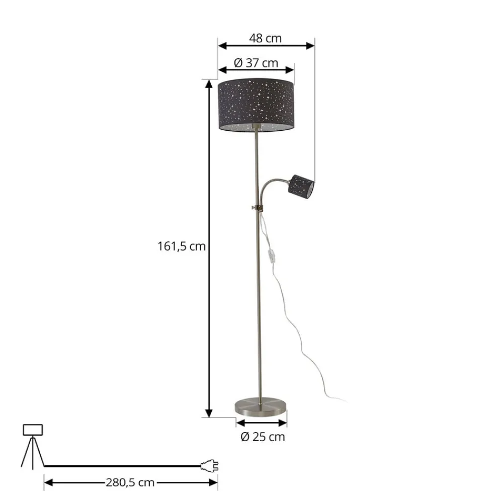 Lindby Gang|Pendellamper > Melanie gulvlampe, grå, stof, Ø 36 cm, 2 lyskilder.