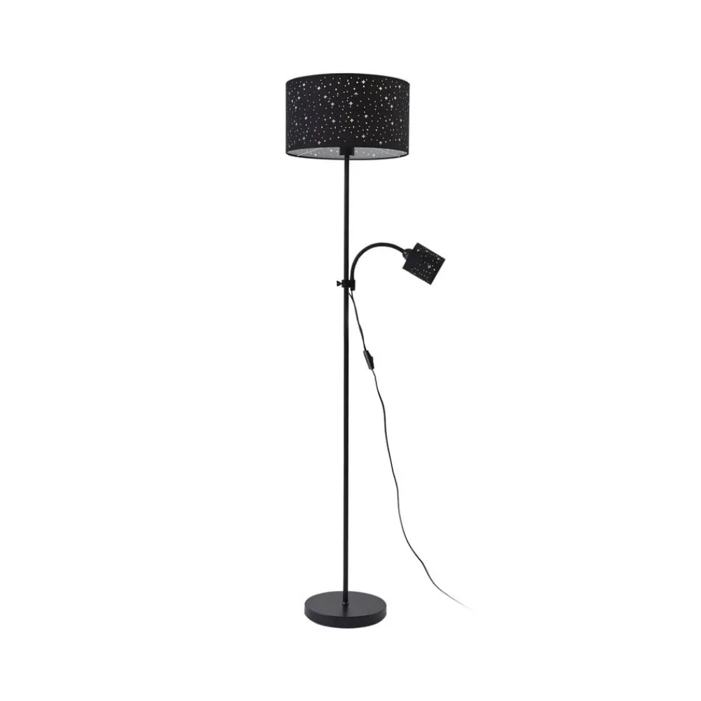 Gang|Gulvlamper ^ Lindby Melanie gulvlampe, sort, stof, Ø 36 cm, 2 lyskilder.