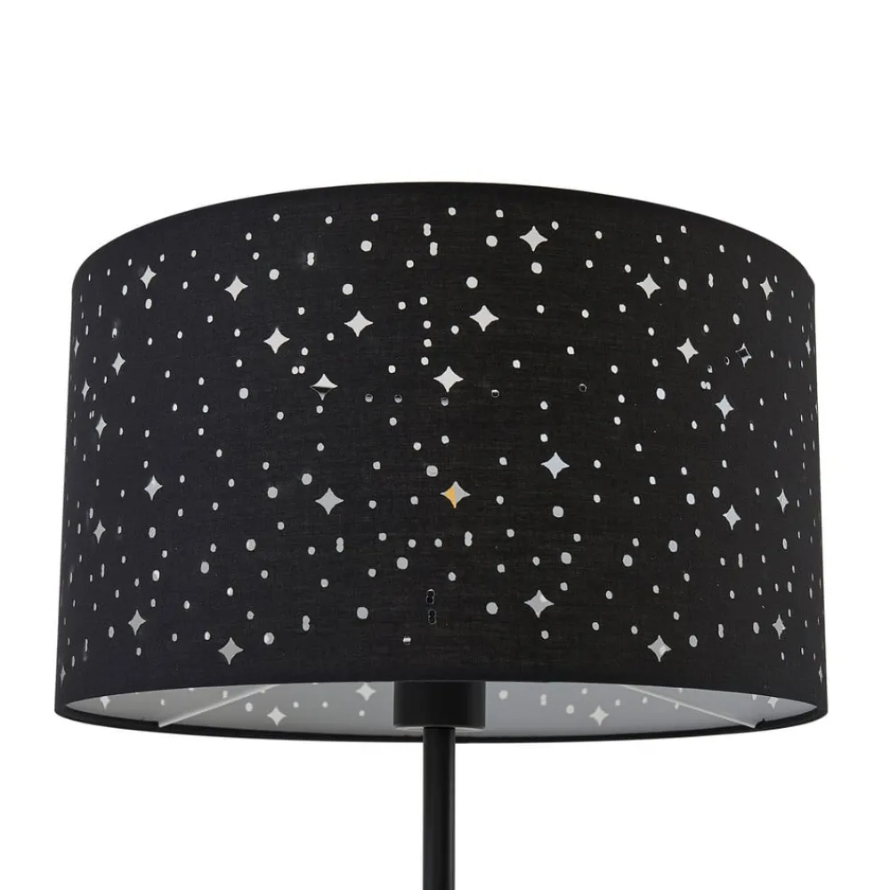 Gang|Gulvlamper ^ Lindby Melanie gulvlampe, sort, stof, Ø 36 cm, 2 lyskilder.