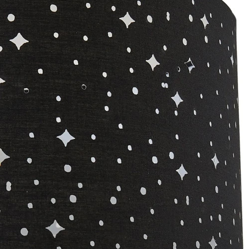 Gang|Gulvlamper ^ Lindby Melanie gulvlampe, sort, stof, Ø 36 cm, 2 lyskilder.