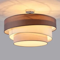 Lindby Gang|Loftlamper > Melia loftlampe, brun/grå, tekstil, Ø 56cm
