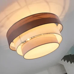 Lindby Gang|Loftlamper > Melia loftlampe, brun/grå, tekstil, Ø 56cm