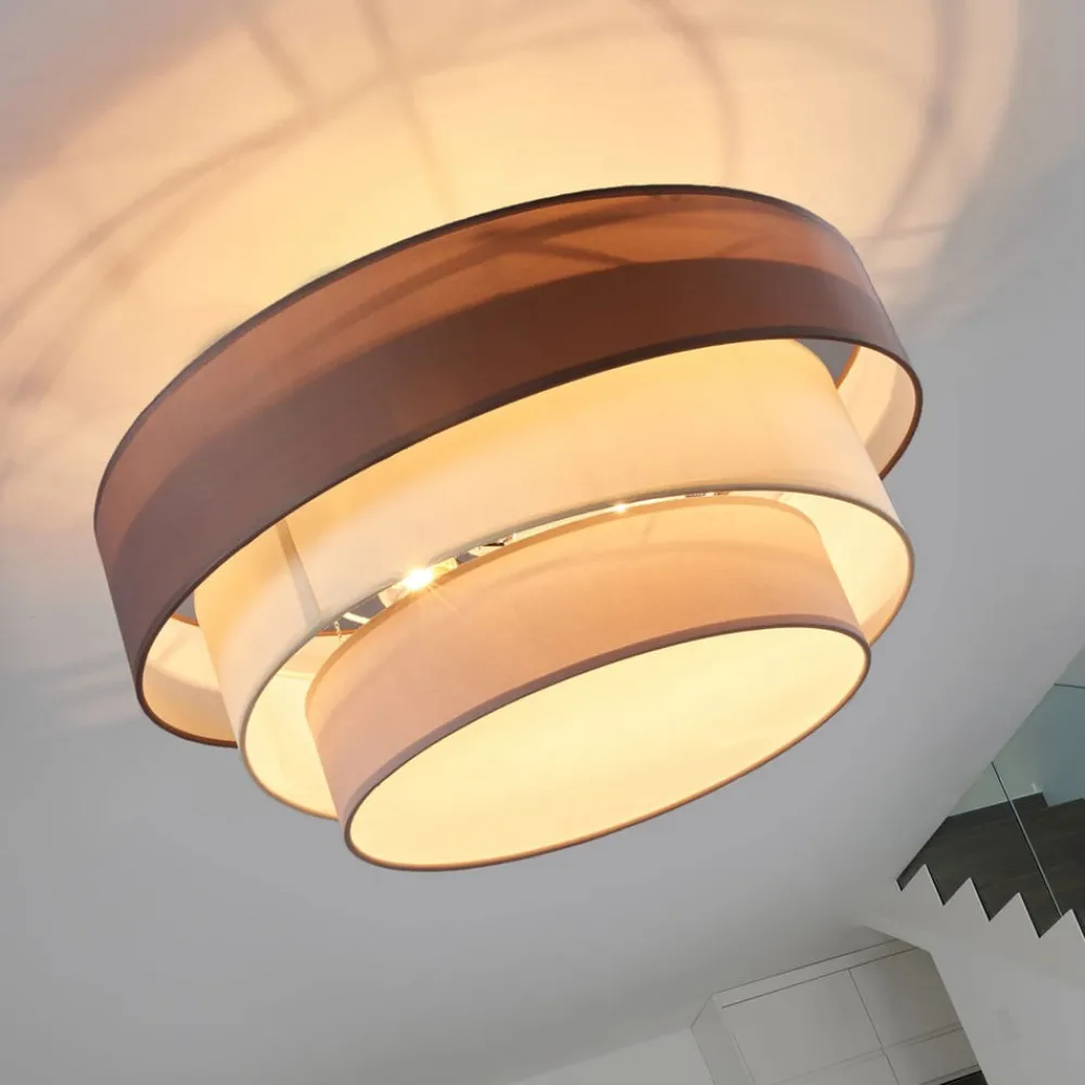 Lindby Gang|Loftlamper > Melia loftlampe, brun/grå, tekstil, Ø 56cm
