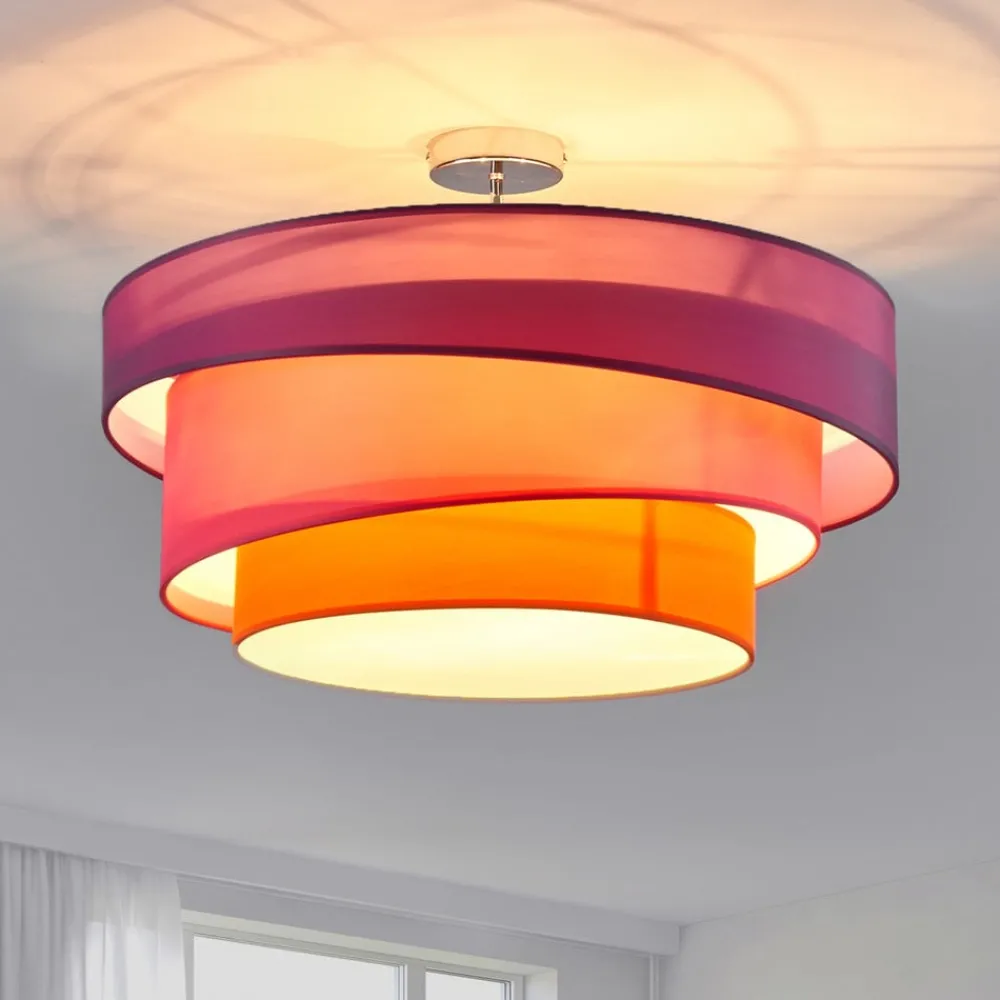 Lindby Gang|Loftlamper > Melia loftlampe, lilla/pink/orange, tekstil, Ø56cm