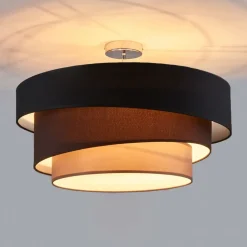 Lindby Gang|Loftlamper > Melia loftlampe, sort/brun, tekstil, Ø 56cm