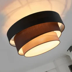 Lindby Gang|Loftlamper > Melia loftlampe, sort/brun, tekstil, Ø 56cm