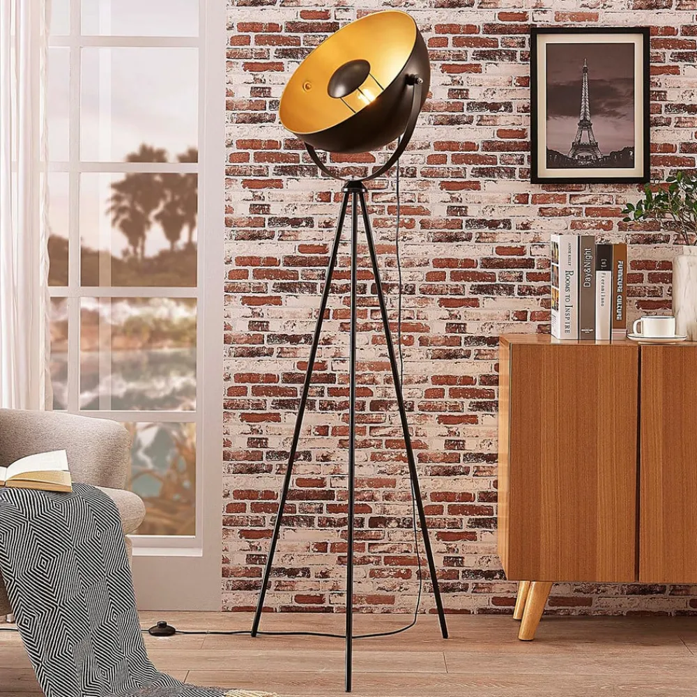 Lindby Gang|Pendellamper > Meline gulvlampe, sort/guld, metal, trefod