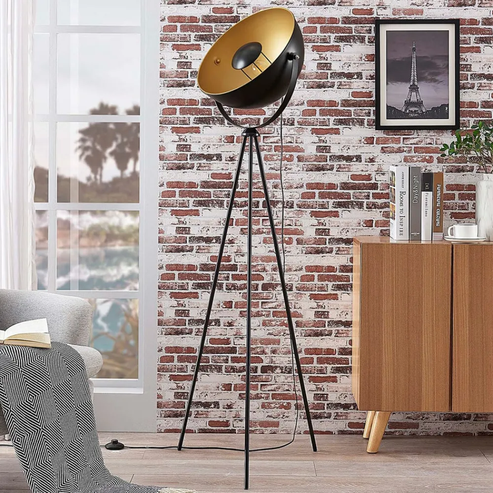 Lindby Gang|Pendellamper > Meline gulvlampe, sort/guld, metal, trefod