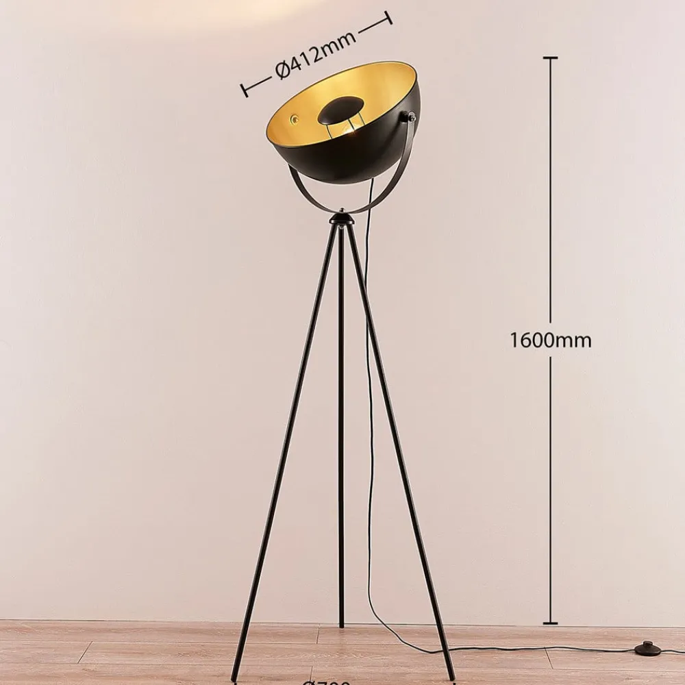 Lindby Gang|Pendellamper > Meline gulvlampe, sort/guld, metal, trefod