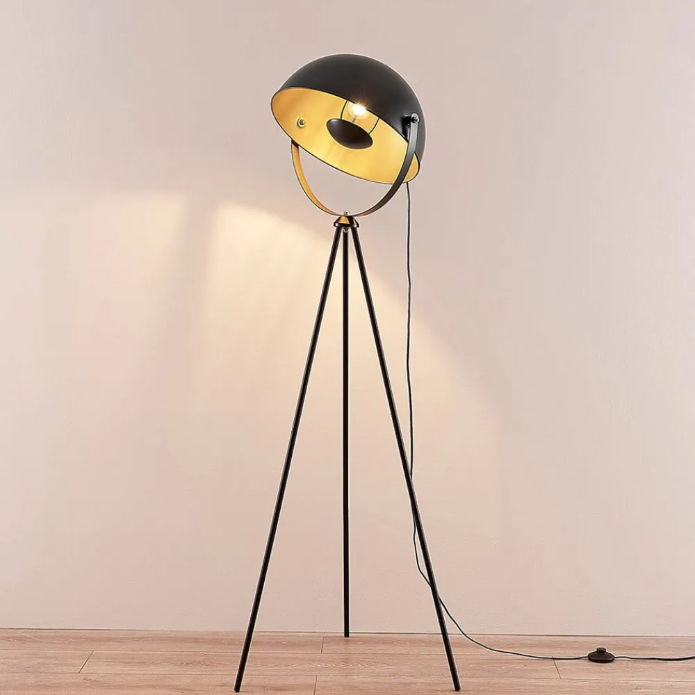 Lindby Gang|Pendellamper > Meline gulvlampe, sort/guld, metal, trefod