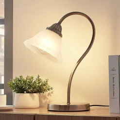 Lindby Bordlamper > Mialina bordlampe, 42 cm, hvid, glas, metal