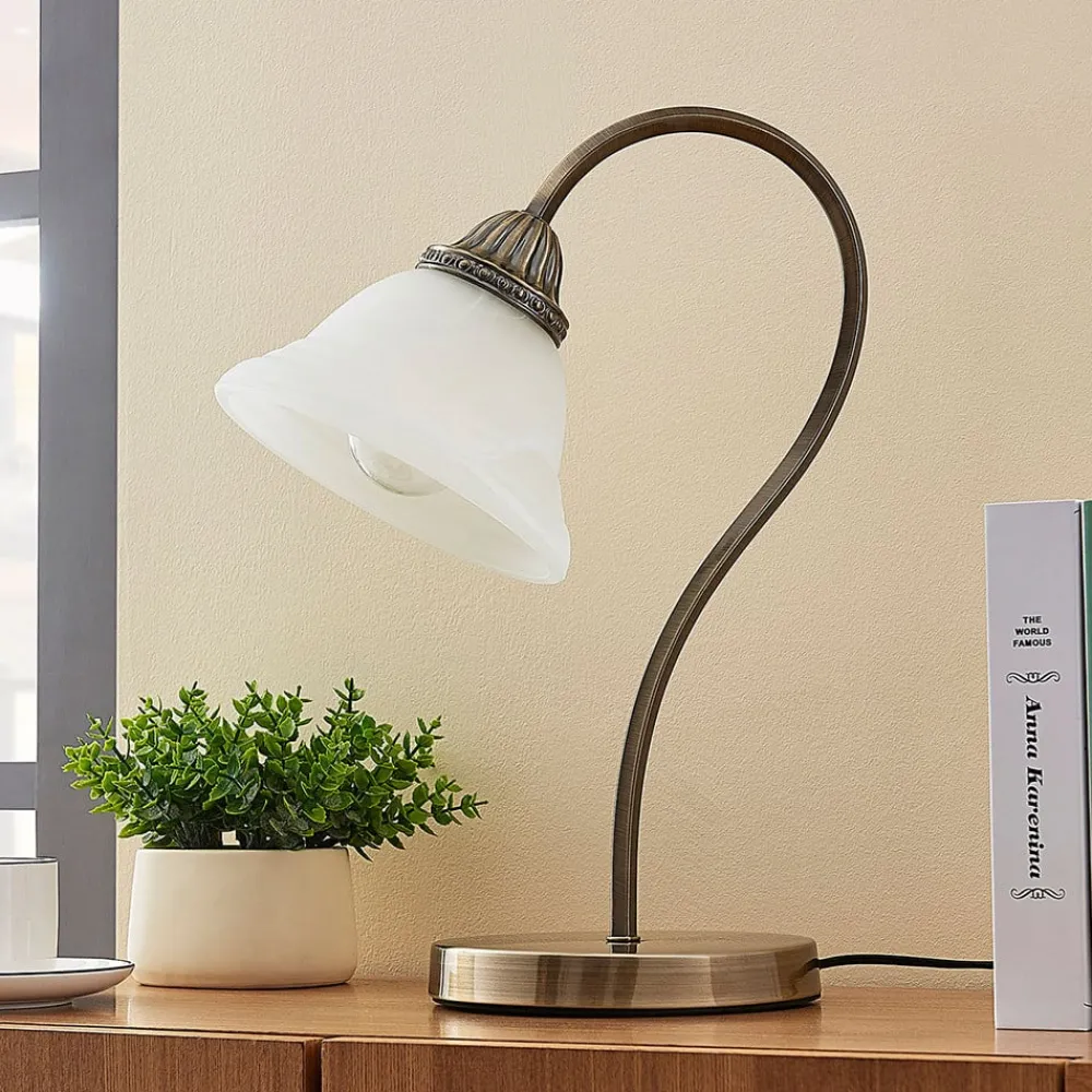 Lindby Bordlamper > Mialina bordlampe, 42 cm, hvid, glas, metal