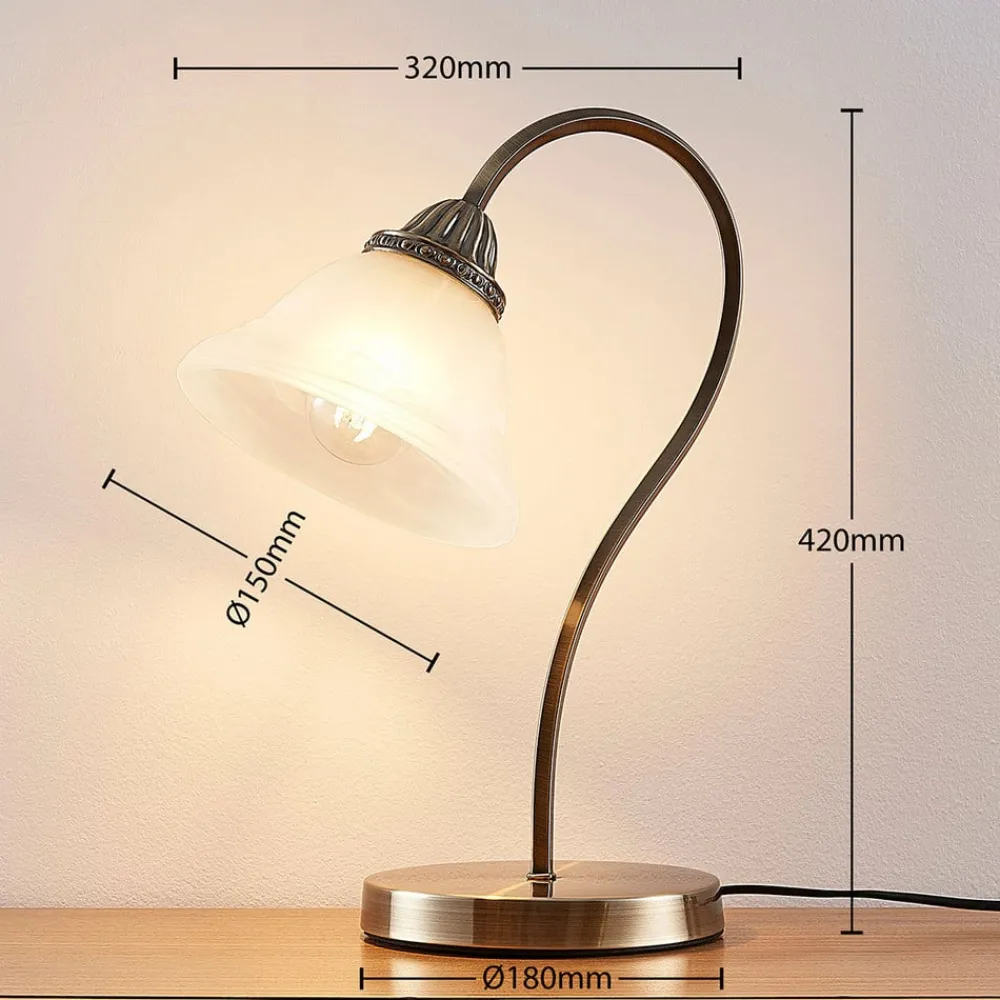 Lindby Bordlamper > Mialina bordlampe, 42 cm, hvid, glas, metal