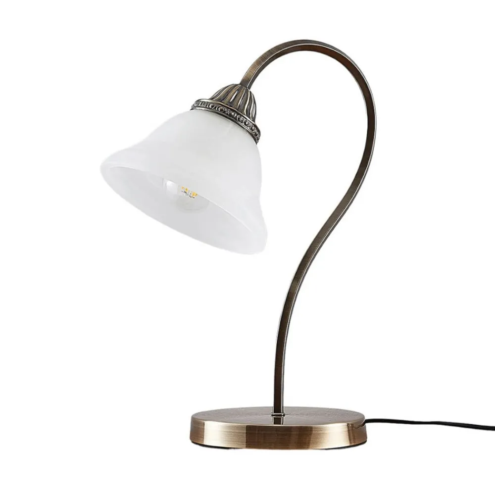 Lindby Bordlamper > Mialina bordlampe, 42 cm, hvid, glas, metal