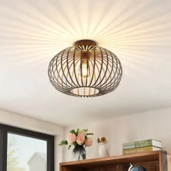 Gang|Loftlamper ^ Lindby Nahele loftlampe, brun, metal, Ø 40 cm, E27