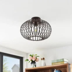 Gang|Loftlamper ^ Lindby Nahele loftlampe, brun, metal, Ø 40 cm, E27