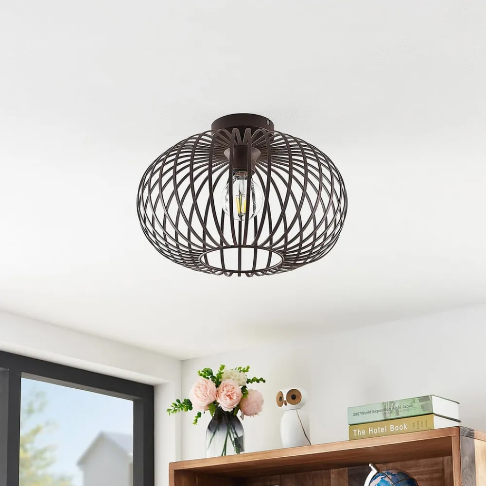 Gang|Loftlamper ^ Lindby Nahele loftlampe, brun, metal, Ø 40 cm, E27