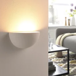 Lindby Gang|Væglamper > Narin uplight væglampe, hvid, gips, halvcirkelformet, 28 cm