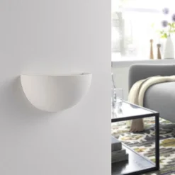 Lindby Gang|Væglamper > Narin uplight væglampe, hvid, gips, halvcirkelformet, 28 cm