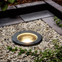 Terrassebelysning|Nedgravet Udebelysning ^ Lindby nedgravningslampe Cliff, Ø 13 cm, rund, sort