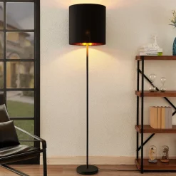 Lindby Gang|Pendellamper > Nymar gulvlampe, tekstil, sort-guld