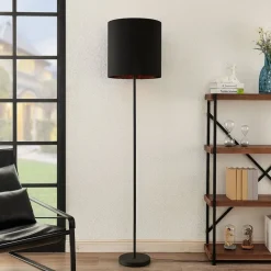 Lindby Gang|Pendellamper > Nymar gulvlampe, tekstil, sort-guld