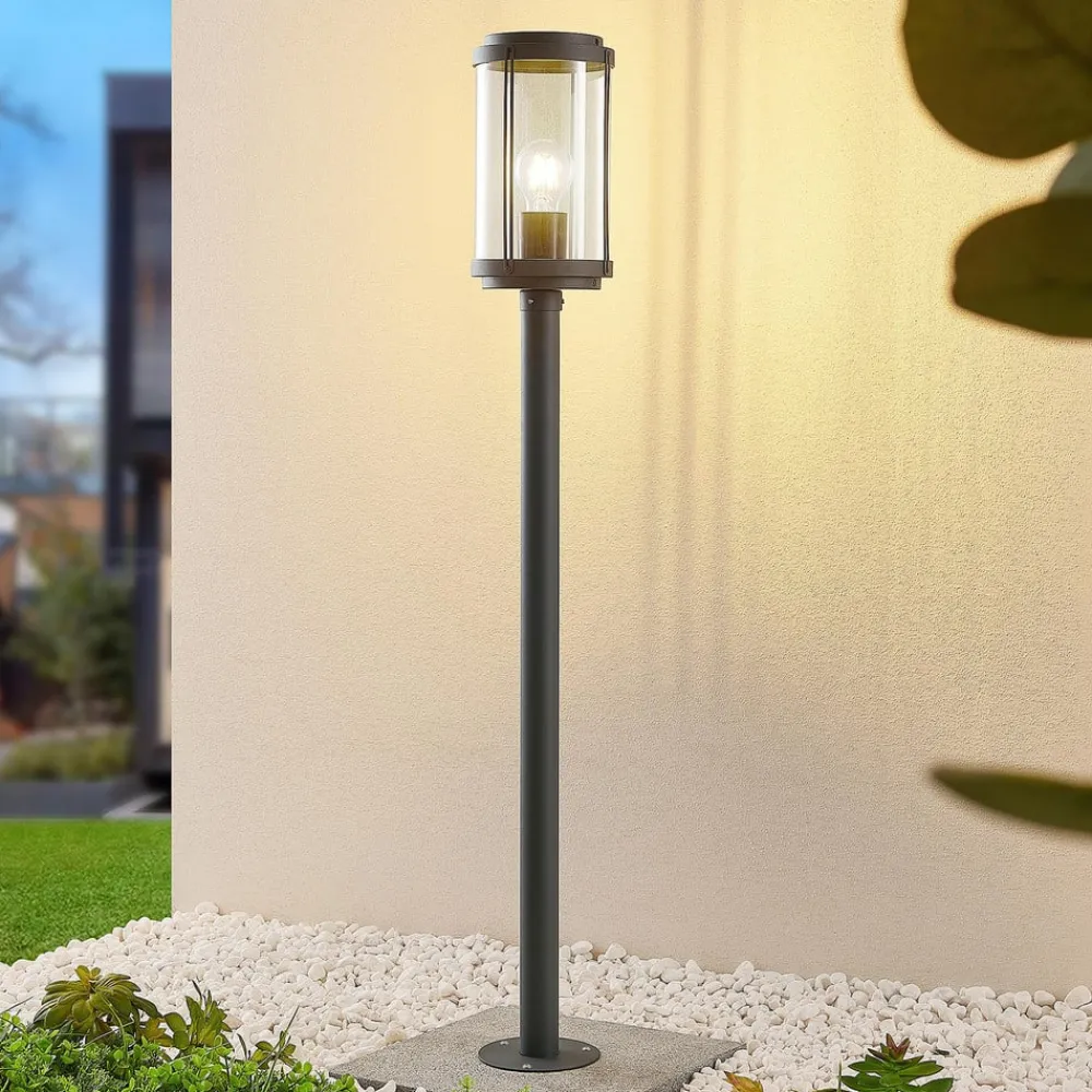 Gadebelysning ^ Lindby Ojali vejlampe, rund, mørkegrå