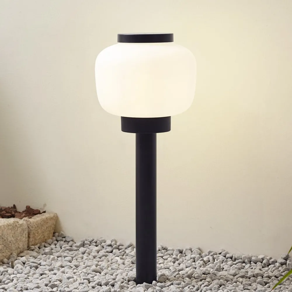 Lindby Terrassebelysning > Orfeas sokkellampe, sort/hvid, aluminium, Ø 24 cm
