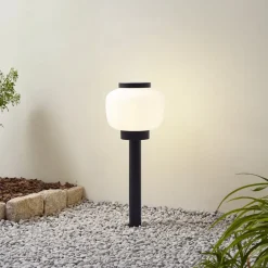 Lindby Terrassebelysning > Orfeas sokkellampe, sort/hvid, aluminium, Ø 24 cm