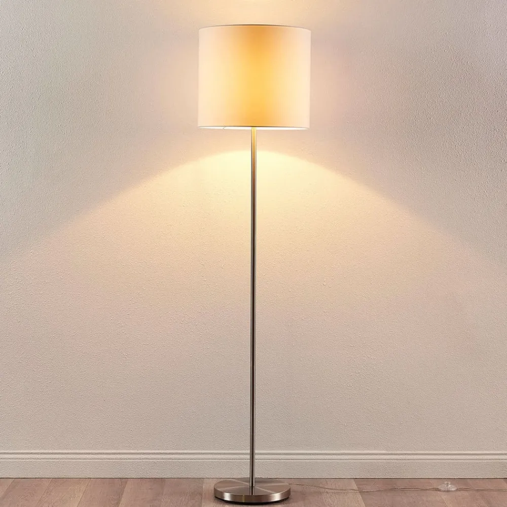 Gang|Pendellamper ^ Lindby Parsa gulvlampe, hvid, tekstil, højde 167 cm, E27