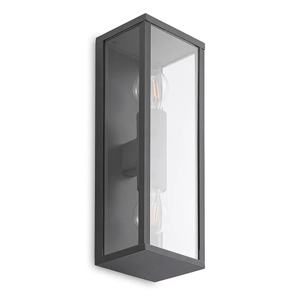Lindby Terrassebelysning|Væglamper > Peldar udendørs væglampe, klar, 2 lyskilder, 38 cm, metal