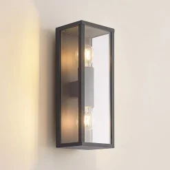 Lindby Terrassebelysning|Væglamper > Peldar udendørs væglampe, klar, 2 lyskilder, 38 cm, metal