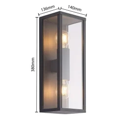 Lindby Terrassebelysning|Væglamper > Peldar udendørs væglampe, klar, 2 lyskilder, 38 cm, metal