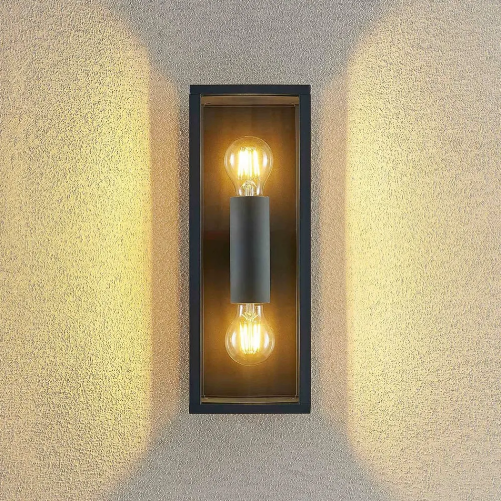 Lindby Terrassebelysning|Væglamper > Peldar udendørs væglampe, klar, 2 lyskilder, 38 cm, metal