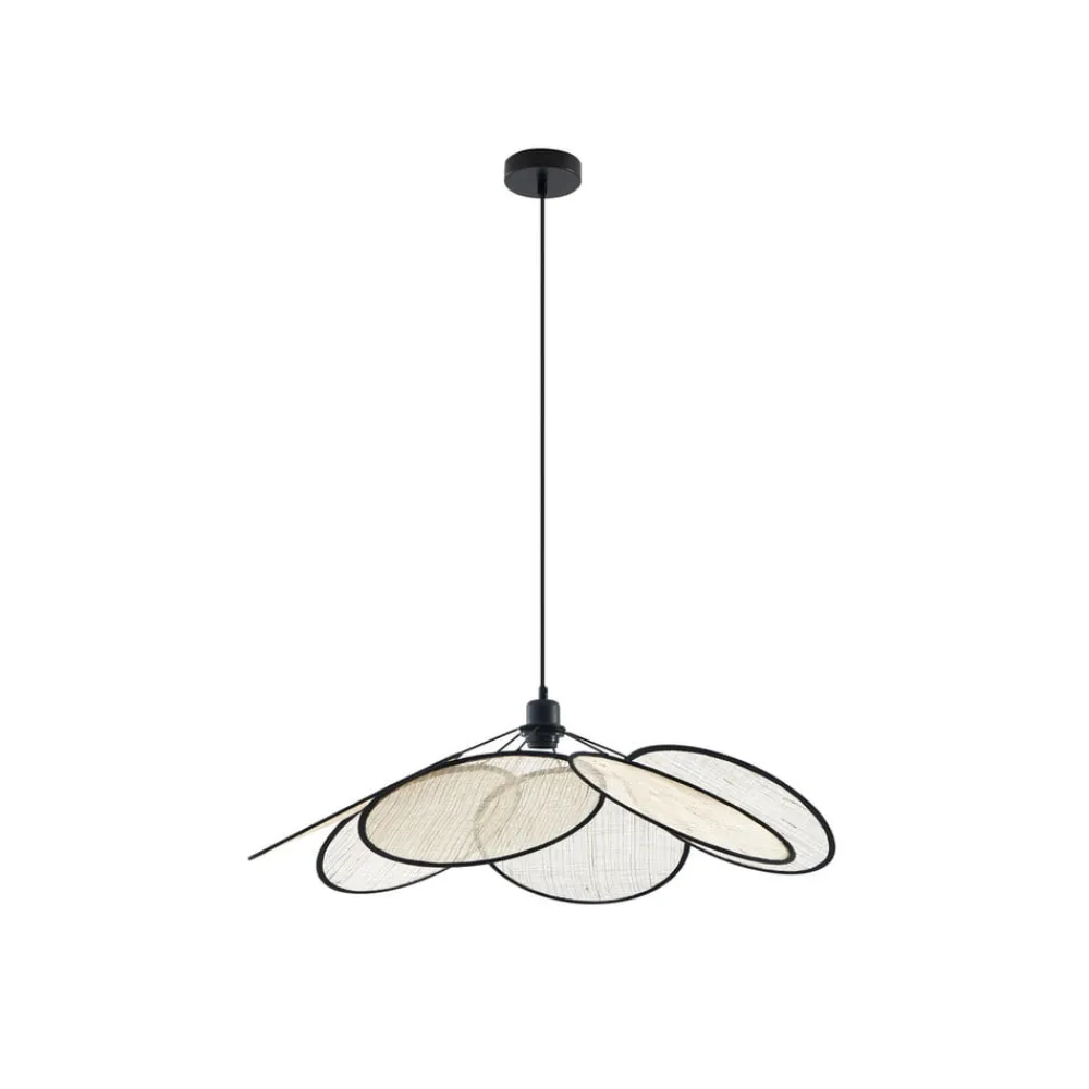 Pendellamper ^ Lindby pendel Astraia, natur/sort, hør, Ø 80 cm