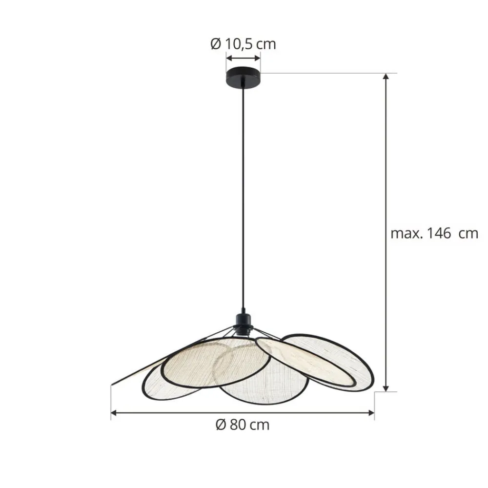 Pendellamper ^ Lindby pendel Astraia, natur/sort, hør, Ø 80 cm