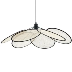 Pendellamper ^ Lindby pendel Astraia, natur/sort, hør, Ø 80 cm