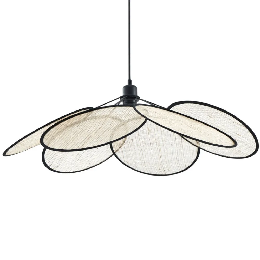 Pendellamper ^ Lindby pendel Astraia, natur/sort, hør, Ø 80 cm